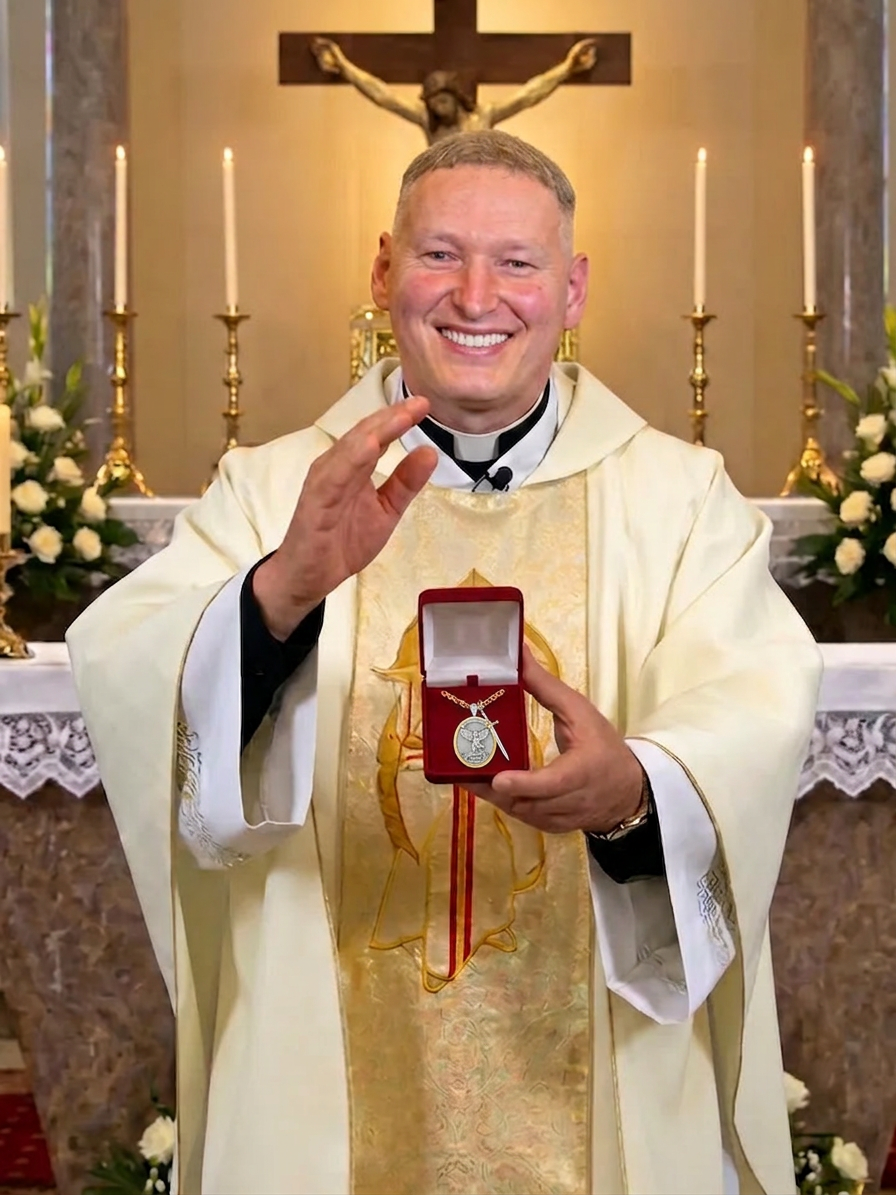Padre Marcelo Rossi abençoando o Colar de São Miguel Arcanjo no altar